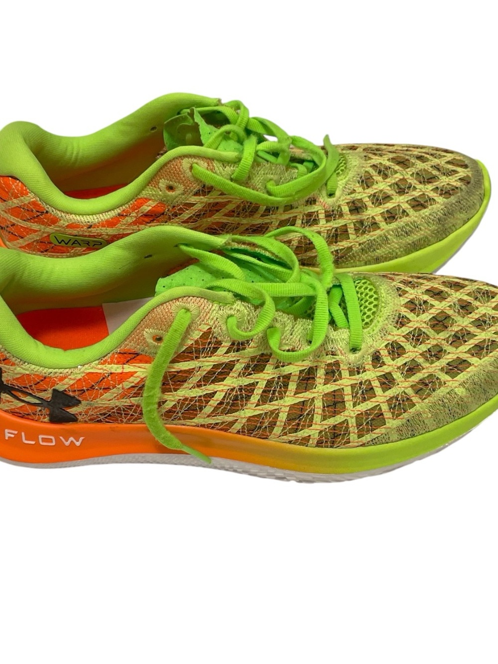 Under Armour Flow Velociti Wind Neon Green and Orange Athletic Sneakers